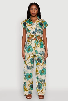 Womens Spoon Jeans Floral Print High Waisted Dress Pants, Multi,