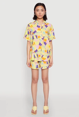 Womens Spoon Jeans Geometric Print Shirt, Multi, Size XL