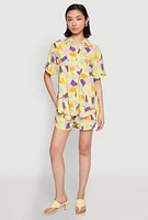 Womens Spoon Jeans Geometric Print Shorts, Yellow, Size M