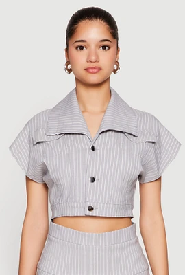 Womens Hyperstretch Pinstripe Short Sleeve Cropped Jacket, Grey, Size M
