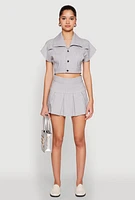 Womens Hyperstretch Pinstripe Short Sleeve Cropped Jacket, Grey, Size M