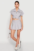 Womens Hyperstretch Pinstripe Short Sleeve Cropped Jacket, Grey, Size M