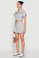 Womens Hyperstretch Pinstripe Short Sleeve Cropped Jacket, Grey, Size M