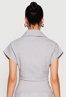 Womens Hyperstretch Pinstripe Short Sleeve Cropped Jacket, Grey, Size M