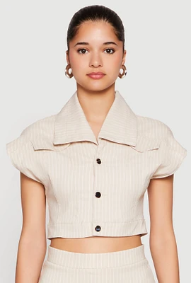 Womens Hyperstretch Pinstripe Short Sleeve Cropped Jacket,