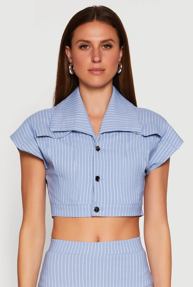 Womens Hyperstretch Pinstripe Short Sleeve Cropped Jacket,