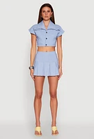 Womens Hyperstretch Pinstripe Short Sleeve Cropped Jacket,