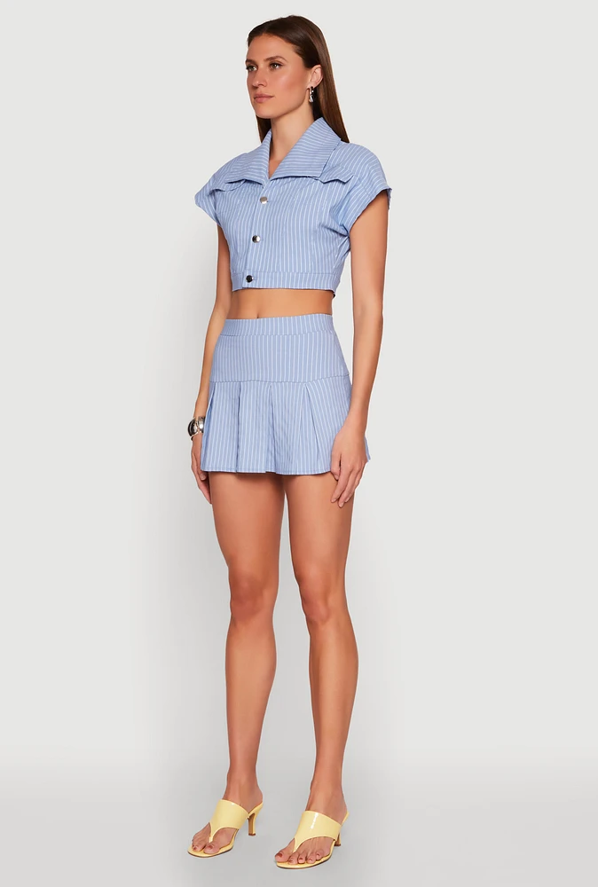 Womens Hyperstretch Pinstripe Short Sleeve Cropped Jacket,