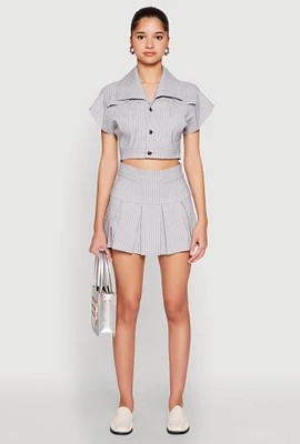 Womens Pinstripe Pleated Skirt, M
