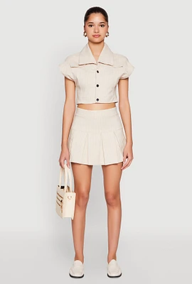 Womens Pinstripe Pleated Skirt, Khaki, Size M