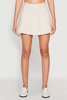 Womens Pinstripe Pleated Skirt, Khaki, Size M