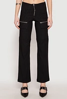 Womens Pinstripe Zip Front Pants, Black, Size L
