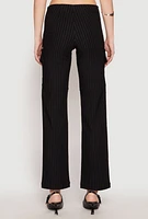 Womens Pinstripe Zip Front Pants, Black, Size L