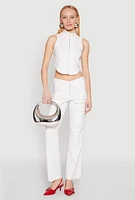 Womens Pinstripe Zip Front Pants, White, Size L