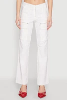 Womens Pinstripe Zip Front Pants, White, Size L