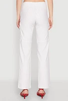 Womens Pinstripe Zip Front Pants, White, Size L