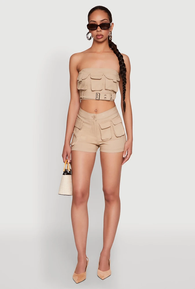 Womens Hyper Stretch Utility Shorts, Khaki, Size M