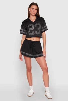 Womens Rhinestone Stripe Shorts, Black, Size S