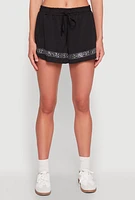 Womens Rhinestone Stripe Shorts, Black, Size M