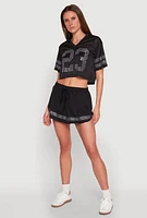 Womens Rhinestone Varsity Stripe Mesh Jersey,