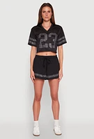 Womens Rhinestone Varsity Stripe Mesh Jersey,