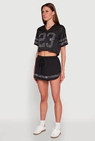 Womens Rhinestone Varsity Stripe Mesh Jersey,
