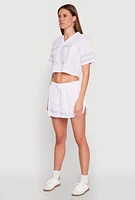 Womens Rhinestone Varsity Stripe Mesh Jersey, White, Size S