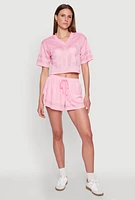 Womens Rhinestone Varsity Stripe Mesh Jersey, Pink, Size L