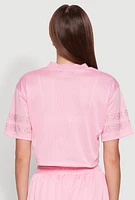 Womens Rhinestone Varsity Stripe Mesh Jersey, Pink, Size L