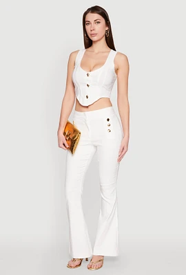 Womens Flared Pull On Dress Pants, White, Size S