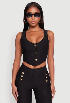 Womens Cropped Corset Detail Vest, Black,
