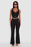 Womens Cropped Corset Detail Vest, Black,