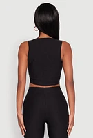 Womens Cropped Corset Detail Vest, Black,