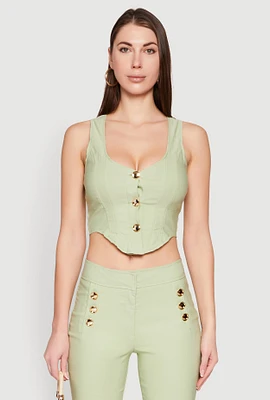 Womens Cropped Corset Detail Vest, Green, Size S