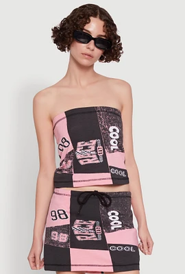 Womens Race Day Patchwork Print Tube Top, Multi,