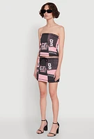 Womens Race Day Patchwork Print Tube Top, Multi,
