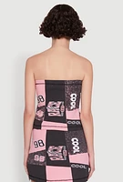 Womens Race Day Patchwork Print Tube Top, Multi,
