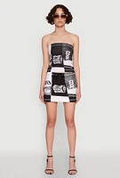 Womens Race Day Patchwork Print Mini Skirt with Drawstring Waist, Multi,