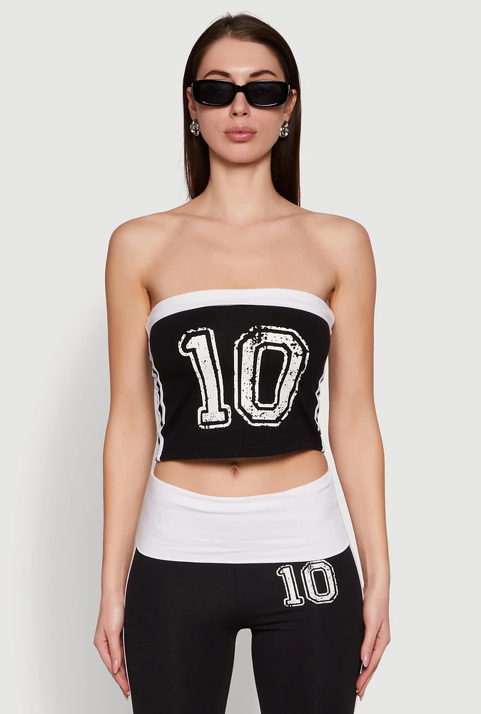 Womens Varsity Stripe Graphic Print Tube Top,