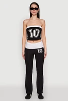Womens Varsity Stripe Graphic Print Tube Top, Black, Size L