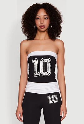 Womens Varsity Stripe Graphic Print Tube Top,