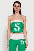 Womens Varsity Stripe Graphic Print Tube Top, Green, Size M