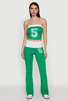 Womens Varsity Stripe Graphic Print Tube Top, Green, Size M
