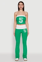 Womens Varsity Stripe Graphic Print Tube Top, Green, Size M