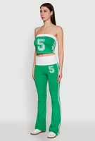 Womens Varsity Stripe Graphic Print Tube Top, Green, Size M