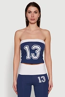 Womens Varsity Stripe Graphic Print Tube Top, Blue, Size S