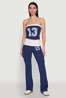 Womens Varsity Stripe Graphic Print Tube Top, Blue, Size S