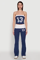 Womens Varsity Stripe Graphic Print Tube Top, Blue, Size S