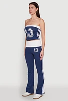 Womens Varsity Stripe Graphic Print Tube Top, Blue, Size S