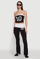 Womens Varsity Stripe Graphic Print Pants, Black, Size M